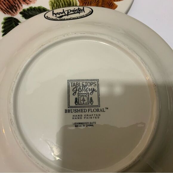 4 tabletops gallery hand painted  Stoneware salad plates 8.75” brushed floral - Picture 7 of 9